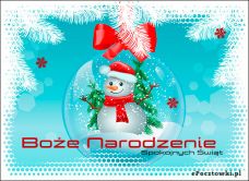 e-Kartka Darmowe kartki elektroniczne z tag: Życzenia bożonarodzeniowe Zaśnieżony bałwanek 2023, kartki internetowe, pocztówki, pozdrowienia
