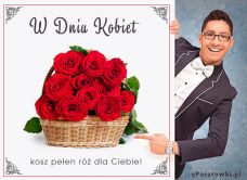 e-Kartka Kartki Dzień Kobiet Kosz pełen róż, kartki internetowe, pocztówki, pozdrowienia