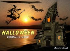 e-Kartka Kartki Halloween Podniebna czarownica, kartki internetowe, pocztówki, pozdrowienia