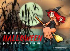 e-Kartka Kartki Halloween Pozdrowienia od czarownicy, kartki internetowe, pocztówki, pozdrowienia